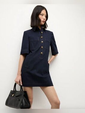 Veronica Beard Koulis Denim Dress, Mini Shirt Dress, Relaxed Minimalist, Size 12
